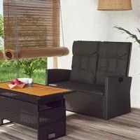 Panca da Giardino Reclinabile con Cuscini 118cm Polyrattan Nero 362185