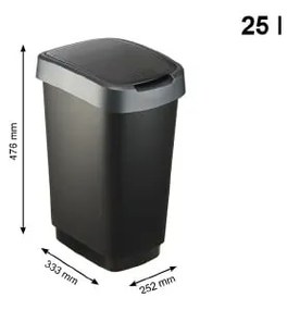 Cestino in plastica riciclata argento-nero 25 l Twist - Rotho