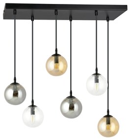 Sospensione Moderna 6 Luci Kali In Acciaio Nero E Sfere In Vetro Multicolor