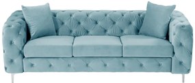 Divano 3 posti Chesterfield in velluto azzurro pastello - EDWINA