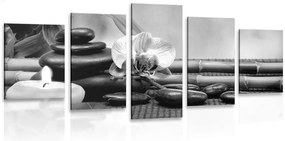 Quadri 5 pezzi – Natura morta Feng Shui in bianco e nero