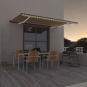 Tenda Da Sole Retrattile Manuale Led 350x350 Cm Gialla E Bianca /