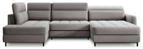 Divano angolare grigio chiaro allungabile/con contenitore (con penisola a sinistra/a U) e rivestimento in velluto Berrto – ELTAP