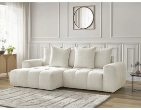 Divano angolare bianco allungabile/con contenitore (con penisola a sinistra/con chaise lounge) con rivestimento in ciniglia Roxelane – Bobochic Paris