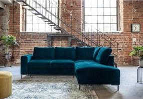 Divano letto angolare in velluto turchese (angolo destro) Lofty Lilly - Miuform