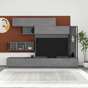Parete Attrezzata 260 Cm Design Moderno Tronador Grigio Cemento