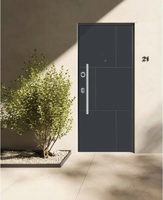 Porta blindata YALE NAOS L 80 x H 210 cm in alluminio grigio 7016 opaco/grigio chiaro, apertura spingere a destra, falso telaio incluso