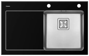 Lavello integrato 1 vasca con gocciolatoio a sinistra PYRAMIS Crystalon vetro L 53 x L 86 cm nero
