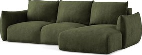 Divano angolare verde allungabile (con penisola a destra/con chaise lounge) con rivestimento in ciniglia Leila – Makamii
