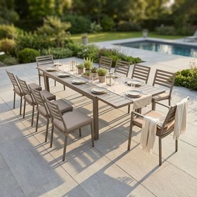 DEXTER - set tavolo in alluminio cm 200/300 x 100 x 74 h con 8 sedie e 2 poltrone Dexter