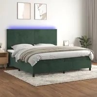 Letto a Molle con Materasso e LED Verde Scuro 200x200cm Velluto 3136026