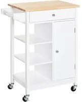 Easycomfort Carrello da Cucina Salvaspazio in Legno MDF Bianco: 1 Cassetto, 1 Armadietto, 3 Mensole e 4 Ruote, 66x39.5x86.5cm