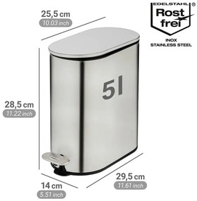 Cestino per la spazzatura color argento opaco in acciaio inox con pedale 5 l Collungo – Wenko