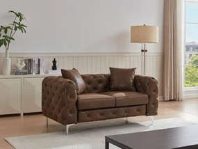 Divano 2 posti Chesterfield in microfibra aspetto pelle invecchiata marrone - EDWINA