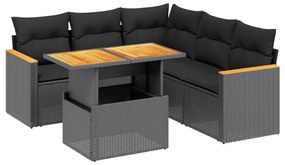 Set divano da giardino 6 pz con cuscini nero in polyrattan