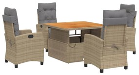 Set da pranzo da giardino 5 pz con cuscini beige in polyrattan