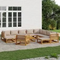 Set Salotto da Giardino 12pz con Cuscini Tortora Legno Massellocod mxl 124273