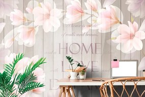 Carta da parati autoadesiva – Magnolia vintage con scritta