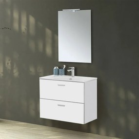 Mobiletto bagno sospeso 80 bianco con top e specchio LED Martha