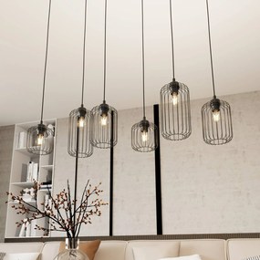 EMIBIG LIGHTING Lampada a sospensione Vander, a 6 luci, 115 cm, nero, metallo, E27
