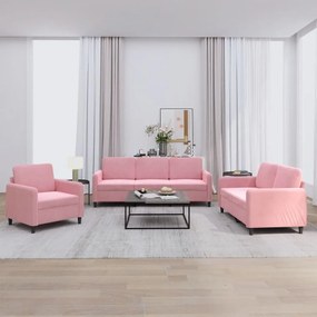 Set Di Divani 3 Pz Rosa İn Velluto /