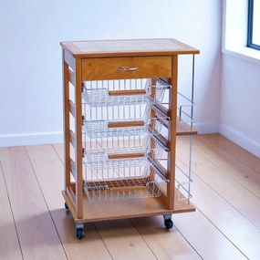 Carrello porta frutta con cassetto e bottigliera ROVERE