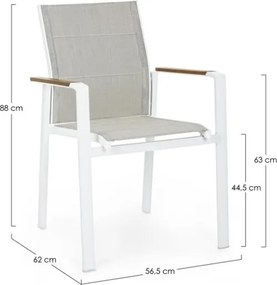 Sedie da esterno bianche in alluminio con braccioli in legno e seduta in textilene Kubik Bizzotto - 4 pezzi