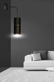 Applique 1 Luce Karli In Acciaio Nero E Paralume Effetto Marmo Dorato