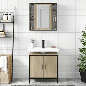 Set mobili da bagno 2 pz rovere sonoma in legno multistrato