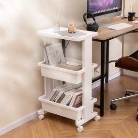 Costway Carrello a 3 piani con piano d'appoggio, Carrello portaoggetti con ruote bloccabili per cucina bagno ufficio Bianco