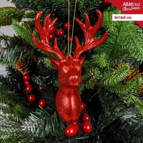 Addobbo Albero Di Natale Iridescente o Glitterata Testa Di Renna 9x14x6cm