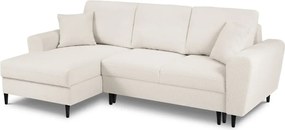 Divano angolare beige allungabile e con contenitore (con penisola a sinistra/con chaise lounge) con rivestimento in bouclé Kyoto – Cosmopolitan Design