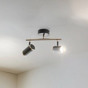 Faretto da soffitto Lumen, a 2 luci, nero/ottone, altezza 22 cm, ferro Lume Lucea, dimmerabile, Nero, Soggiorno / Sala da pranzo, Metallo, Faretto