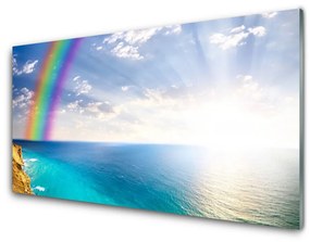 Quadro vetro acrilico Un arcobaleno per noi in riva al mare 100x50 cm