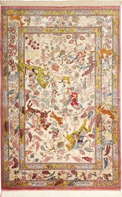 Ghom Tappeto 100 x 150 Beige (Iran) Annodato A Mano