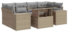 Set divani da giardino 7 pz con cuscini beige in polyrattan