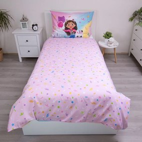 Set copripiumino e federa da bambini rosa in cotone per letto singolo 140x200 cm Gabby's Dollhouse "Rainbow" – Jerry Fabrics