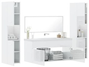 Set mobili da bagno 4 pz bianco lucido in legno multistrato