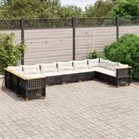 Set Divani da Giardino 10pz con Cuscini in Polyrattan Nero 3262022