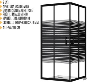 Box doccia Nero 70x100 in cristallo temperato serigrafato 6mm con installazione adattabile mod. Katariina