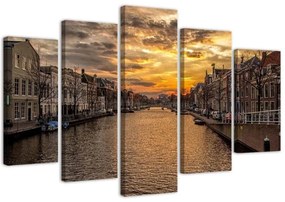 Quadro su tela 5 pannelli Amsterdam città fluviale  Dimensioni Tappeti 100x70