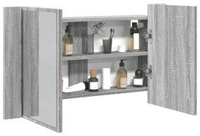 Armadietto A Specchio Con Led Grigio Sonoma 80x12x45cm Acrilico /