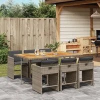 Set da Pranzo da Giardino 7 pz con Cuscini in Polyrattan Grigio 3277861