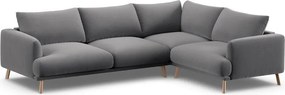 Divano angolare grigio (con penisola a destra/a L) con rivestimento in velluto Naomi – Micadoni
