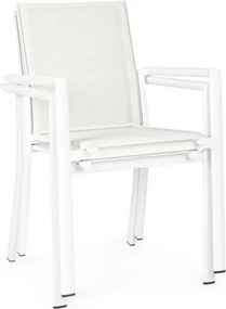 Set 4 Sedie Da Esterno Bianche In Alluminio E Textilene Con Braccioli Konnor Bizzotto