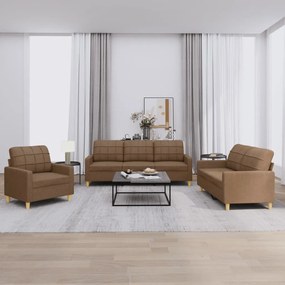 Set Di Divani 3 Pz Con Cuscini Marrone İn Tessuto /