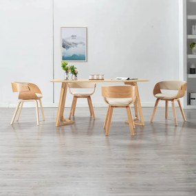 Sedie Da Pranzo 4 Pz İn Legno Curvato E Similpelle Crema /