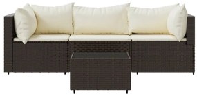 Set mobili da giardino 4 pz con cuscini in polyrattan marrone