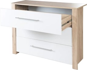 Cassettiera bassa per bambini in rovere con fasciatoio in colore bianco e naturale 112x98 cm - Roba