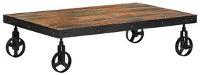 Tavolino Salotto E Ruote 100x60x26cm Legno Massello Di Recupero /